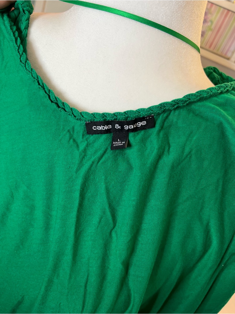 Cable & Gauge Emerald Green Cold-Shoulder Bell Sleeve Top - Picture 3 of 3